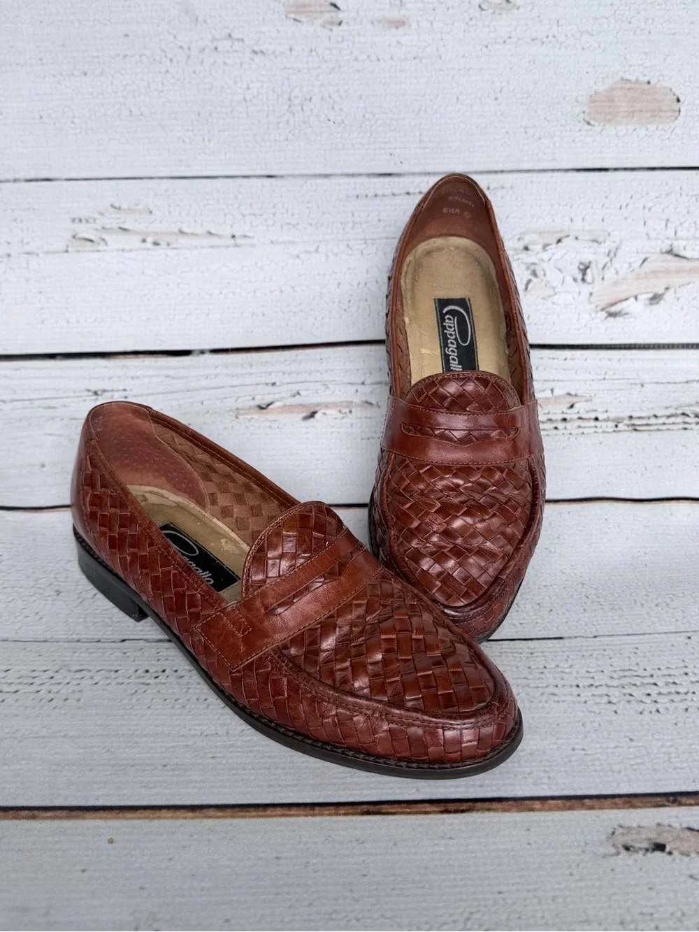 Vintage Pappagallo Brown Woven Leather Penny Loafers - Size 5.5